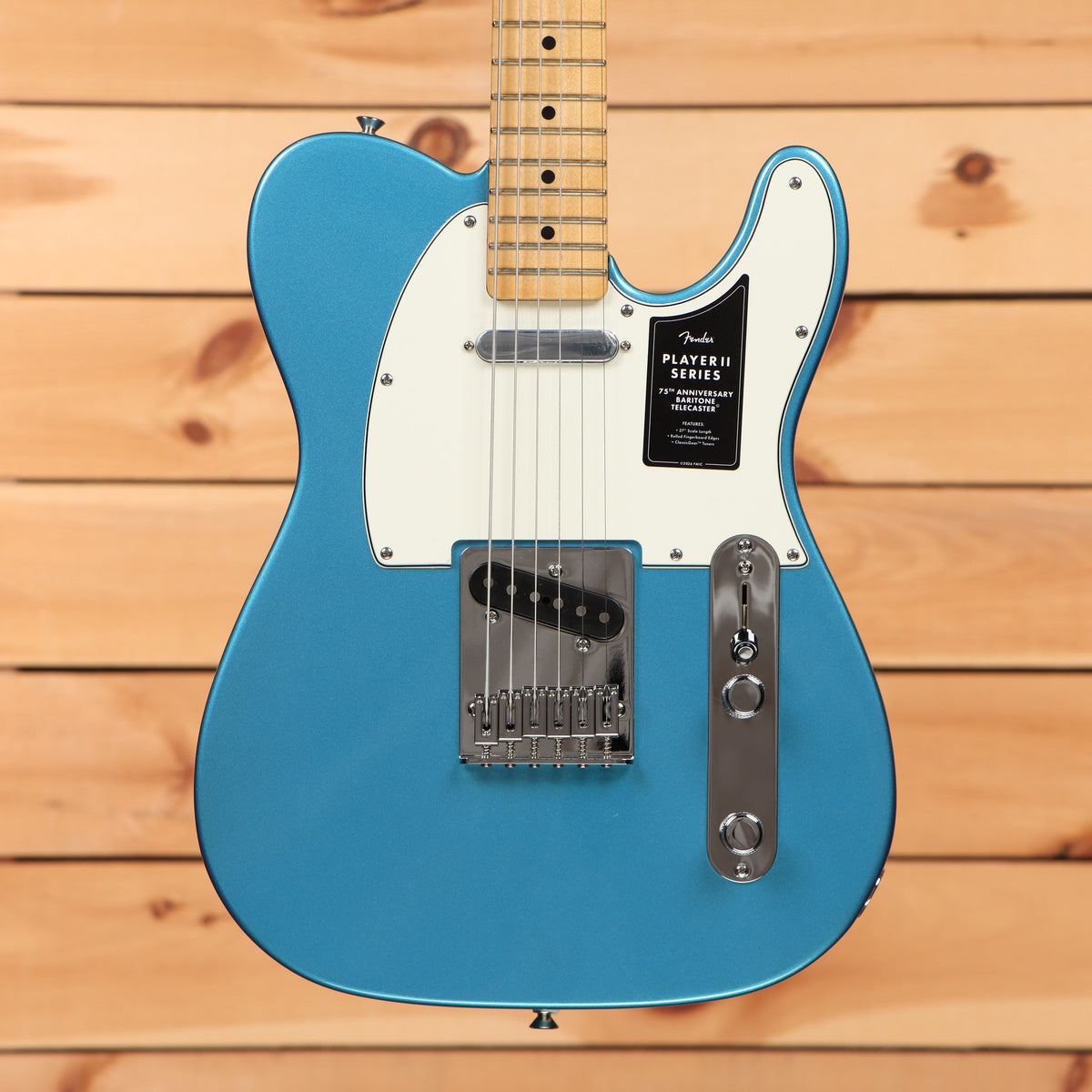 Fender Player II 75th Anniversary Baritone Telecaster electric guitar Lake Placid Blue with maple neck and single-coil pickup
