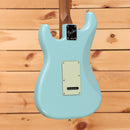 Fender Limited American Professional Classic Stratocaster electric guitar Daphne Blue with tremolo backplate and pau ferro ne