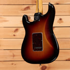 Fender American Professional Stratocaster electric guitar 3-Tone Sunburst with tortoiseshell tremolo cavity cover back view