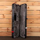 Fender American Professional Stratocaster hard-shell case open showing gray plush interior and black molded exterior