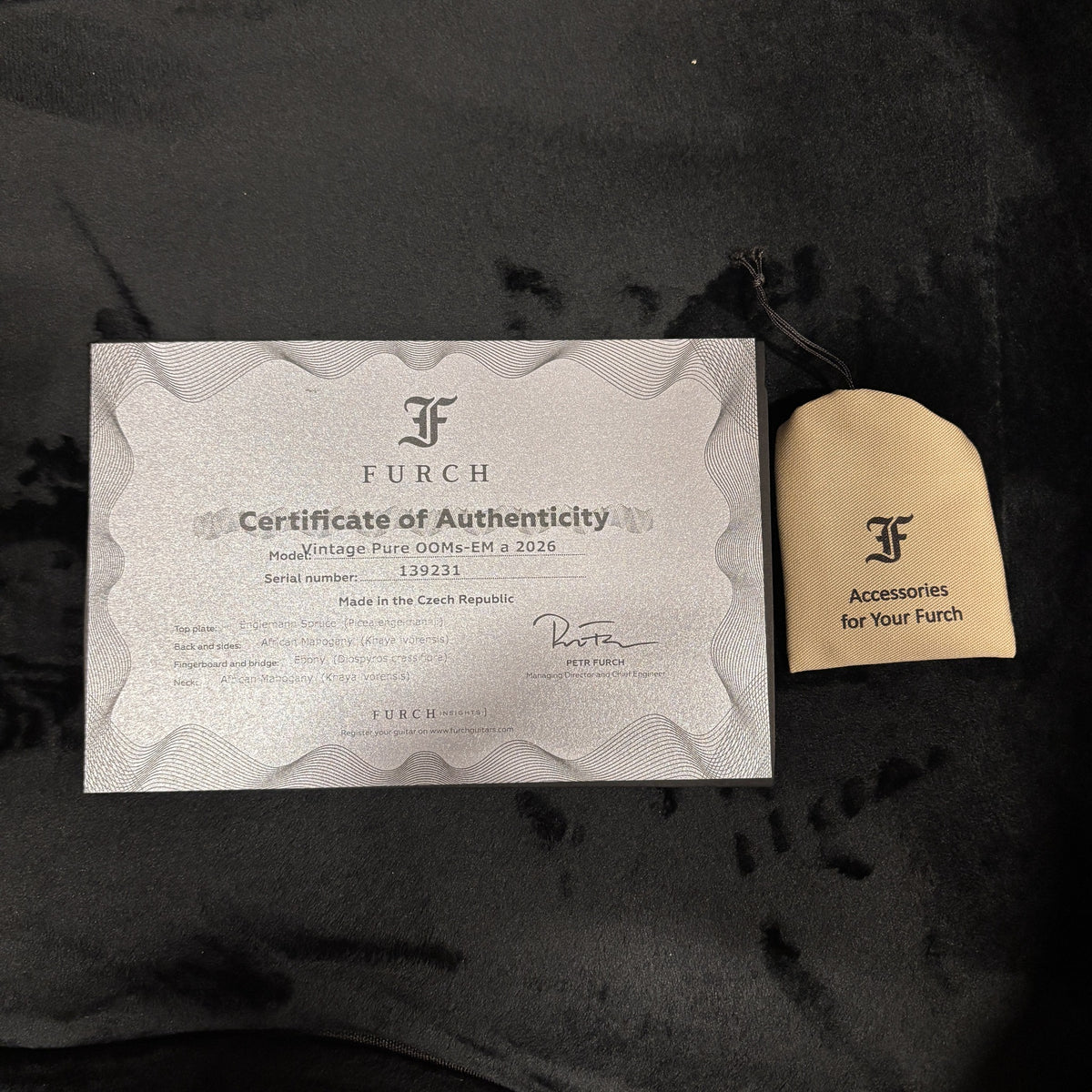 Furch Vintage Pure OOM-EMa Natural certificate of authenticity and accessories pouch included with guitar