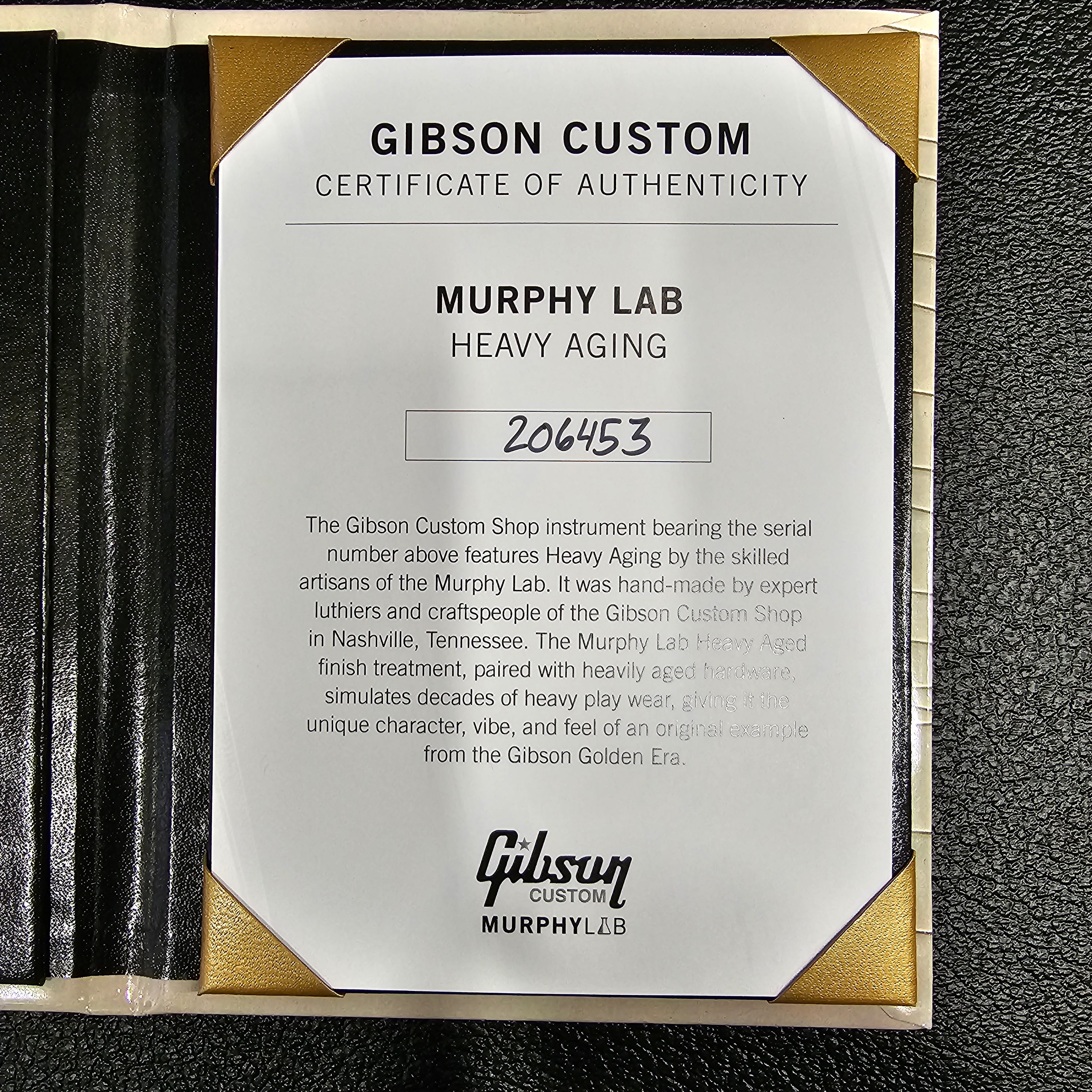 Gibson Custom Murphy Lab Heavy Aged electric guitar certificate of authenticity serial number 206453