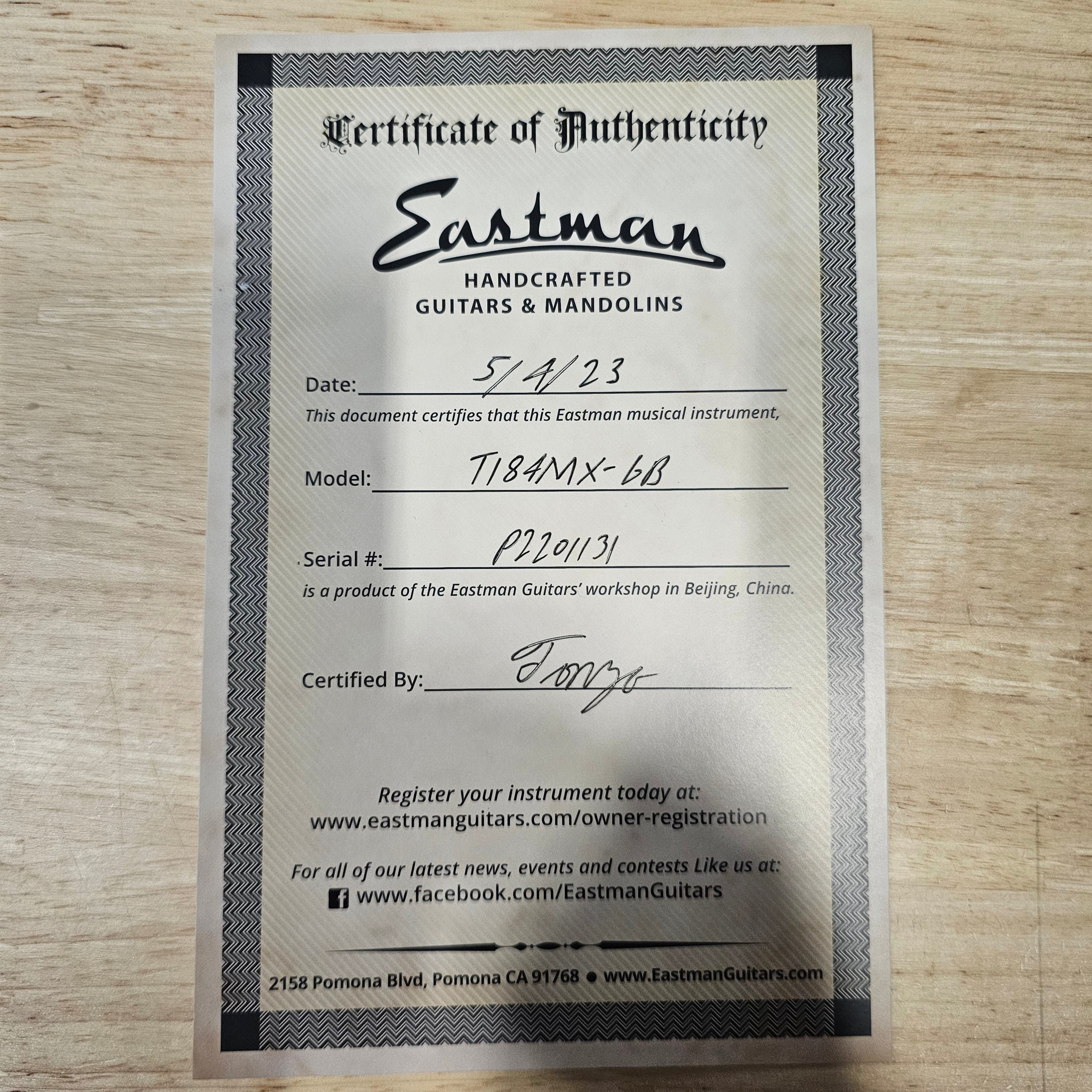 Eastman T184MX semi-hollow body electric guitar goldburst finish with certificate of authenticity