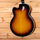 Gibson Super 400 semi-hollow electric guitar Tobacco Sunburst with white binding and maple top