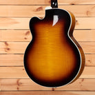 Gibson Super 400 semi-hollow electric guitar Tobacco Sunburst with white binding and maple top