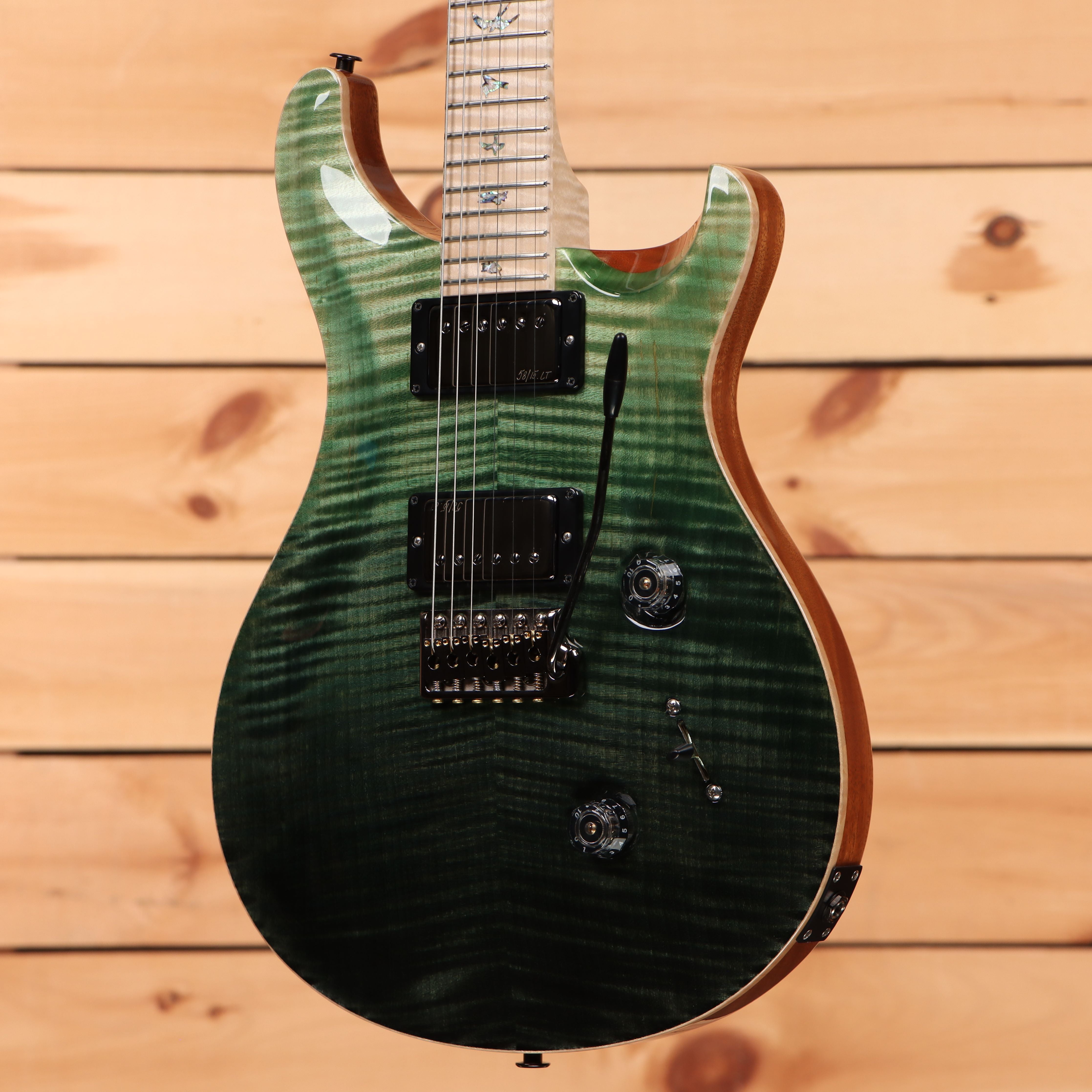 Paul Reed Smith Custom 24 Wood Library electric guitar Trampas Green Fade flame maple top humbucker pickups