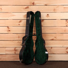 Eastman SB59 semi-hollow body electric guitar Goldburst with open green velvet-lined hard case