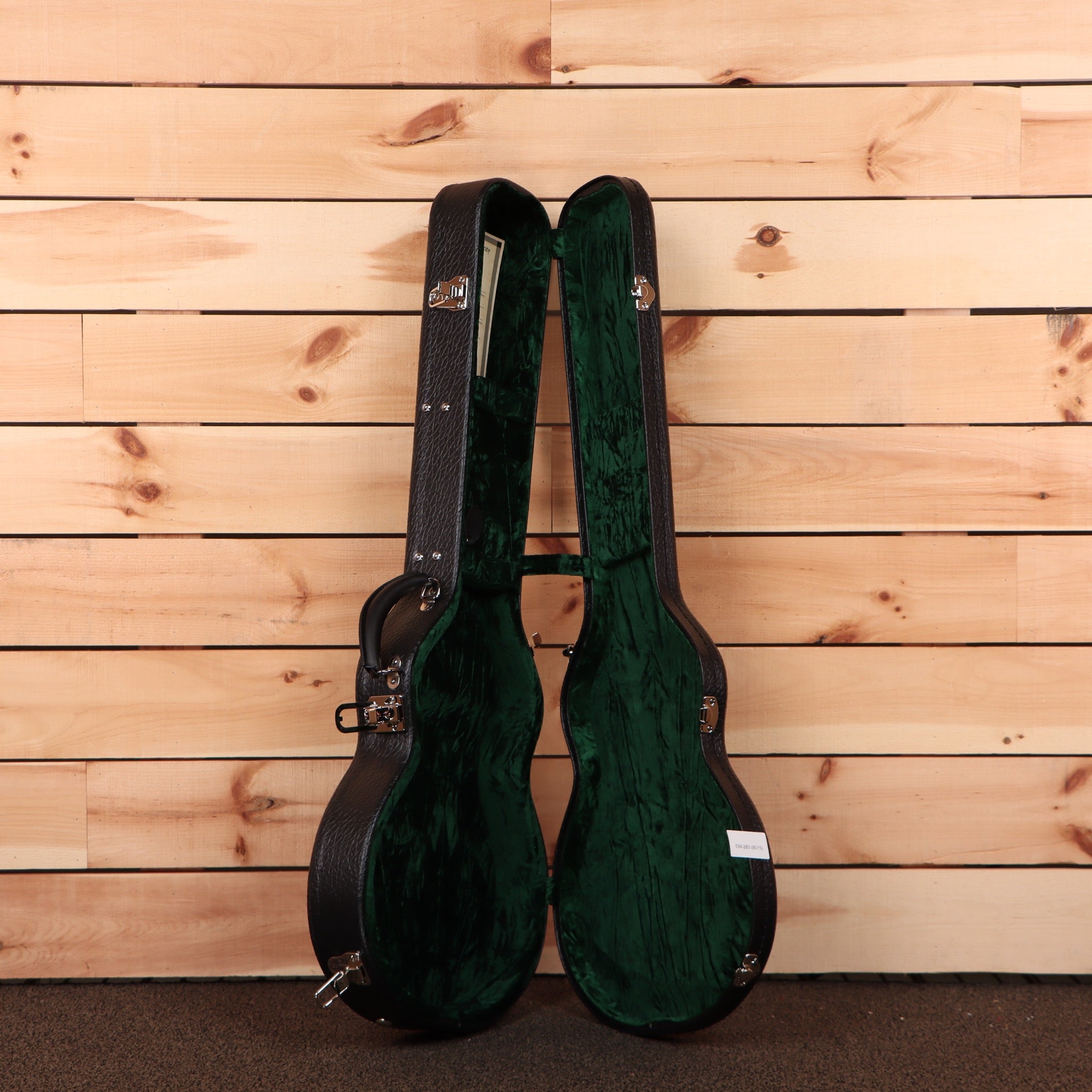 Eastman SB59 semi-hollow body electric guitar Goldburst with open green velvet-lined hard case
