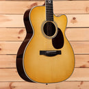 Santa Cruz OM Custom acoustic guitar Buttered Toast Sunburst with venetian cutaway and decorative rosette