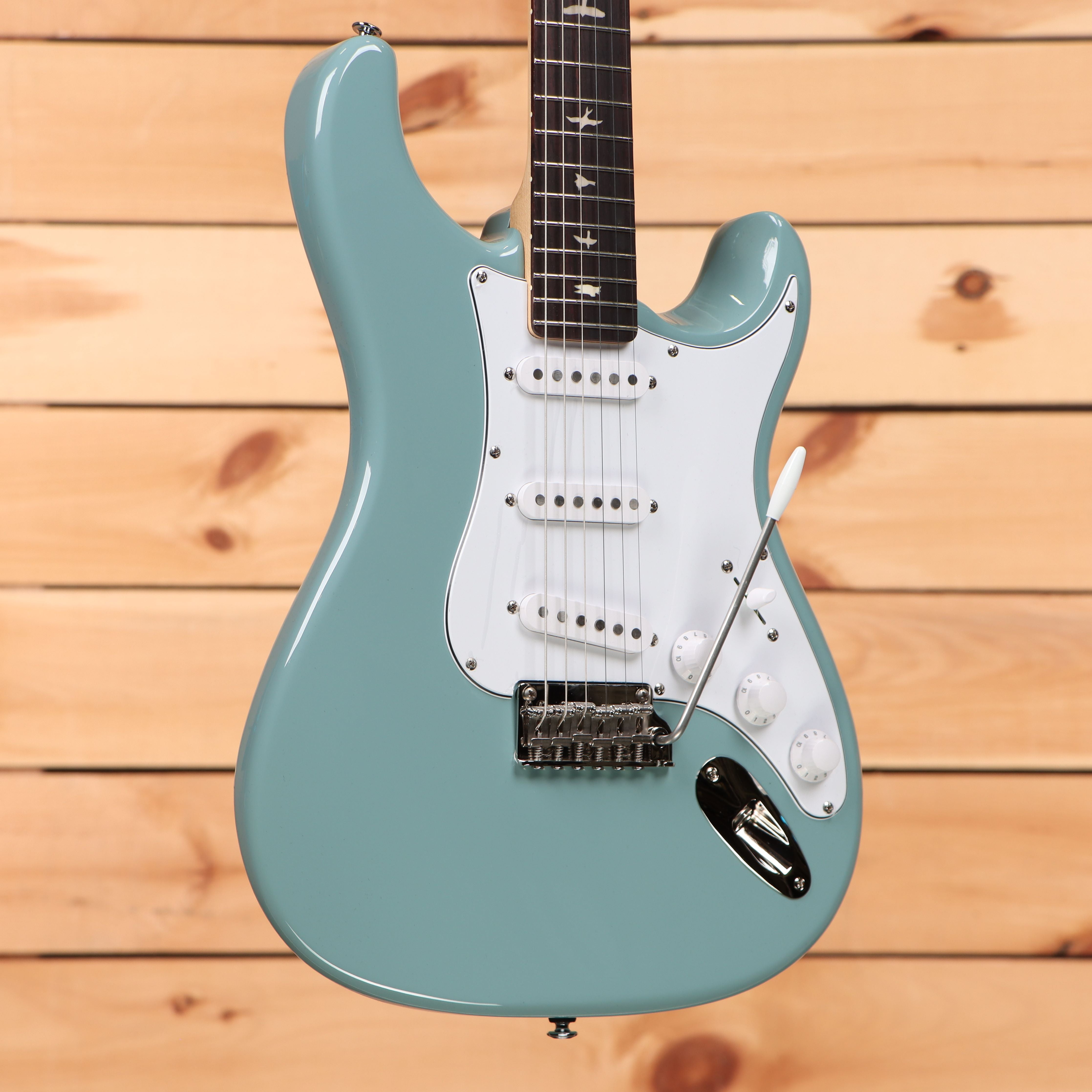 Paul Reed Smith SE Silver Sky electric guitar Stone Blue with white pickguard and maple neck
