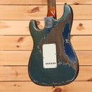 Fender Custom Shop Masterbuilt Dale Wilson 1961 Stratocaster heavy relic Dark Lake Placid Blue electric guitar with white pickguard