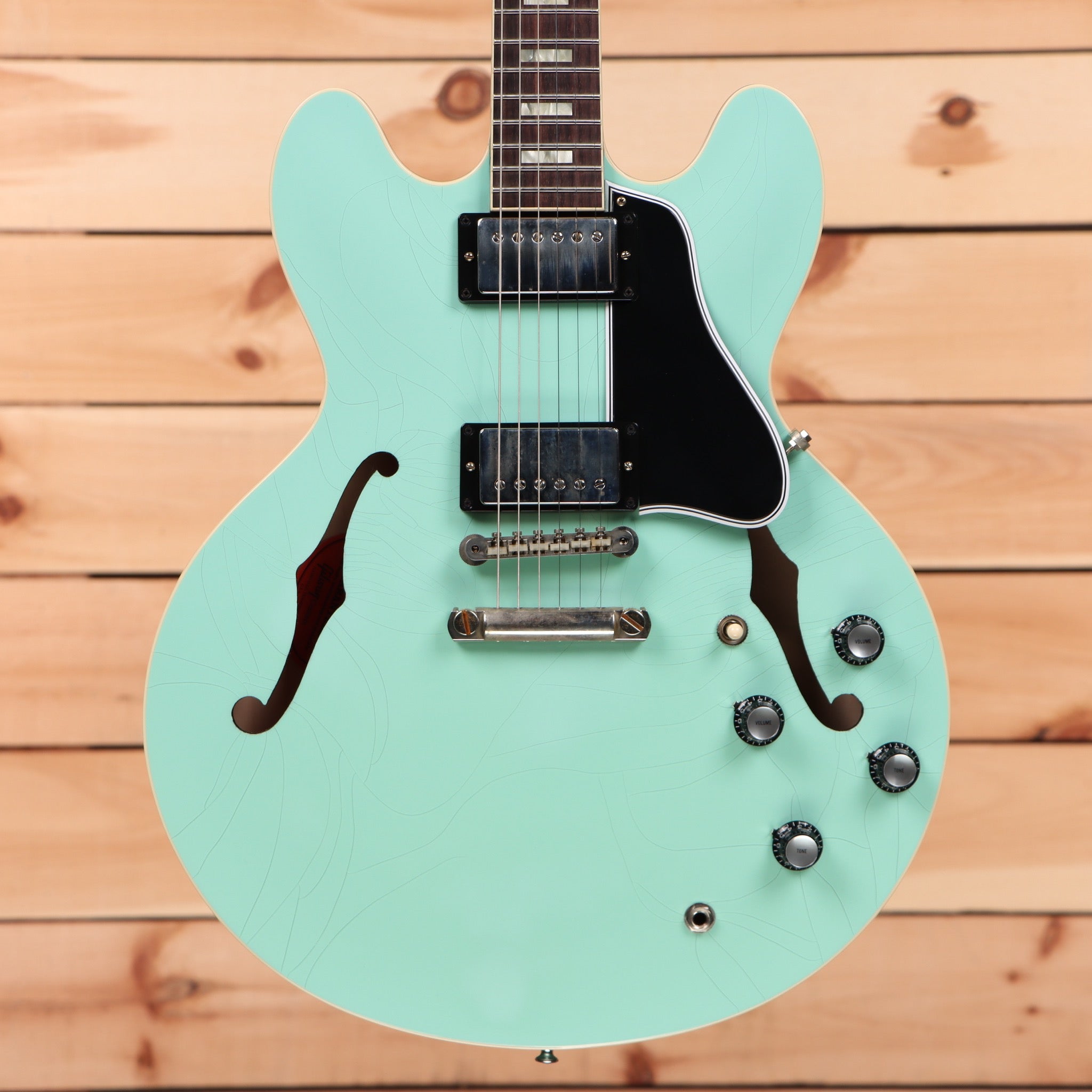 Gibson PSL-1964 ES-335 semi-hollow body electric guitar Kerry Green with dual black humbuckers and f-holes