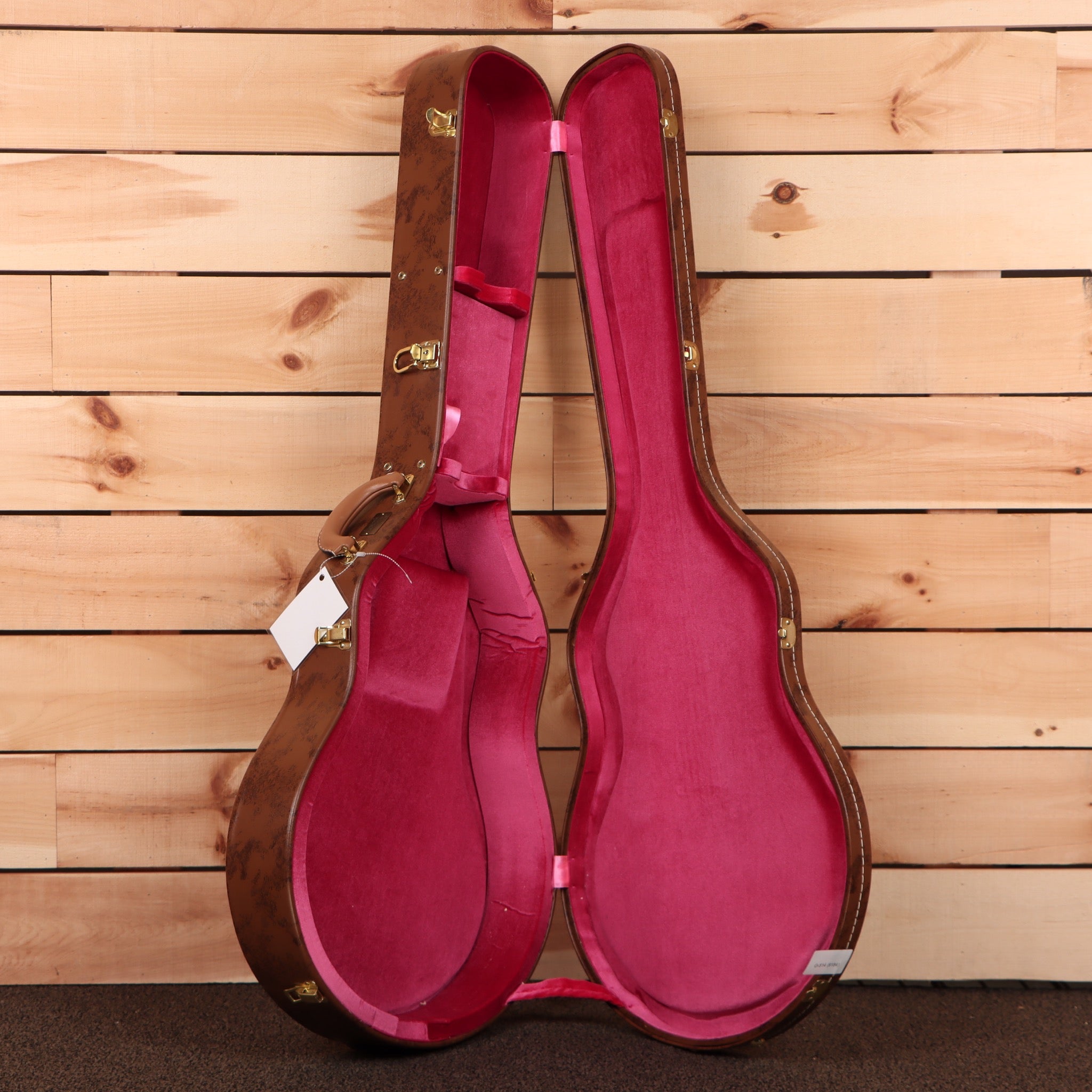 Gibson ES-335 semi-hollow electric guitar Cardinal Red aged case with burgundy velvet interior and gold hardware