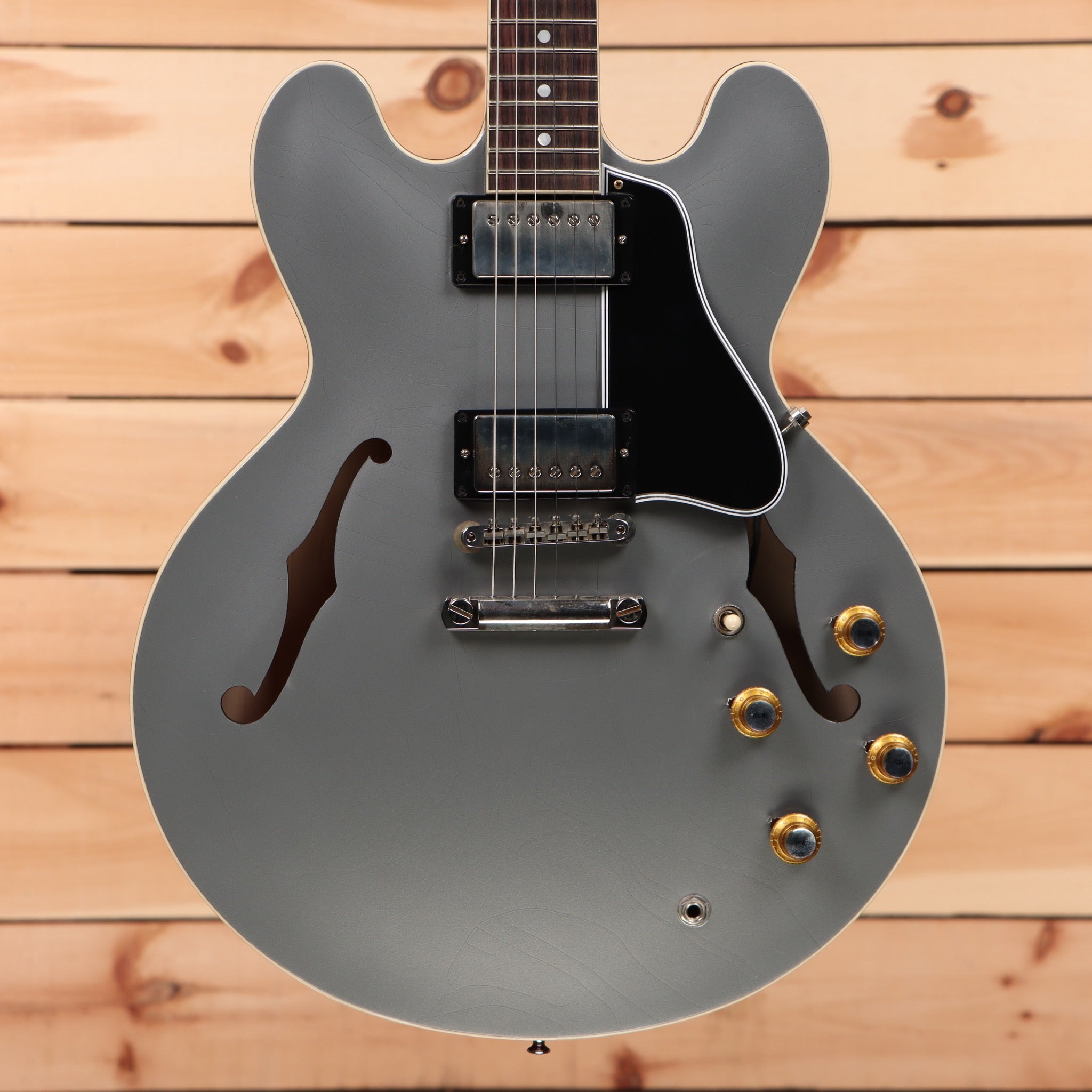 Gibson PSL-1961 ES-335 semi-hollow electric guitar Aged Silver Poly with dual humbuckers and gold hardware