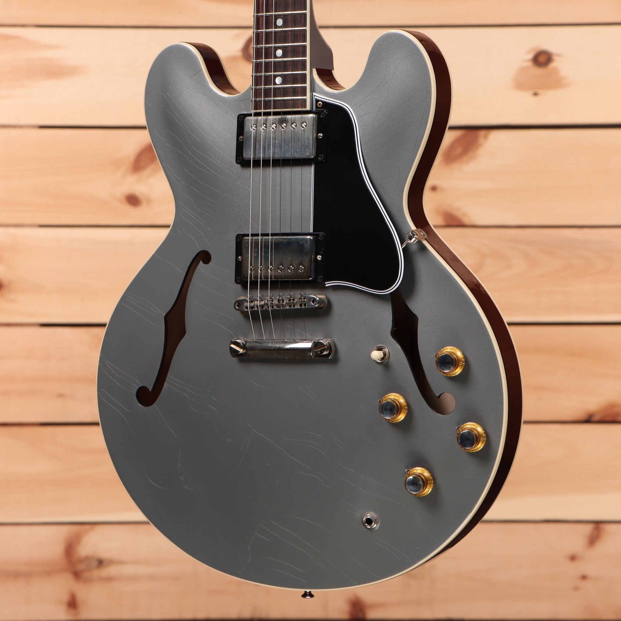 Gibson PSL-1961 ES-335 Ultra-Light semi-hollow electric guitar Aged Silver Poly with gold hardware and f-holes