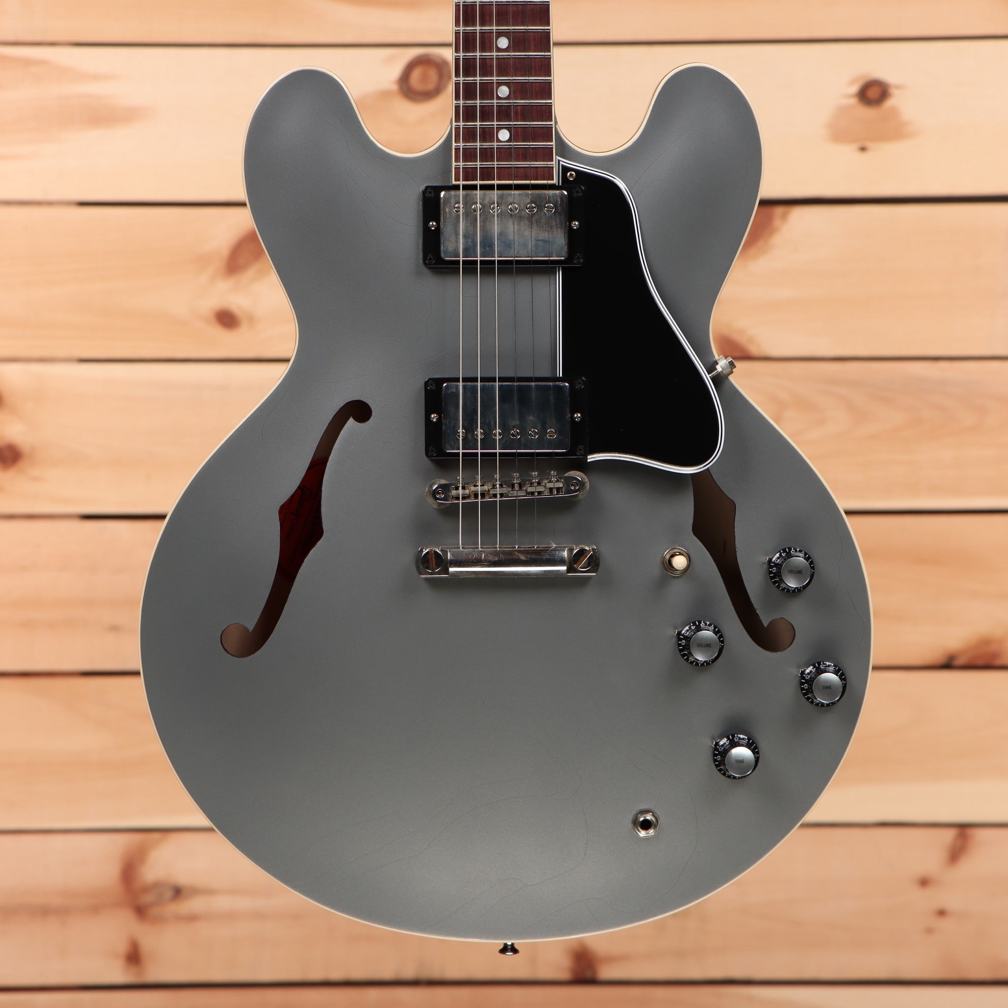 Gibson PSL-1961 ES-335 semi-hollow electric guitar Aged Silver Poly with dual humbuckers and f-holes