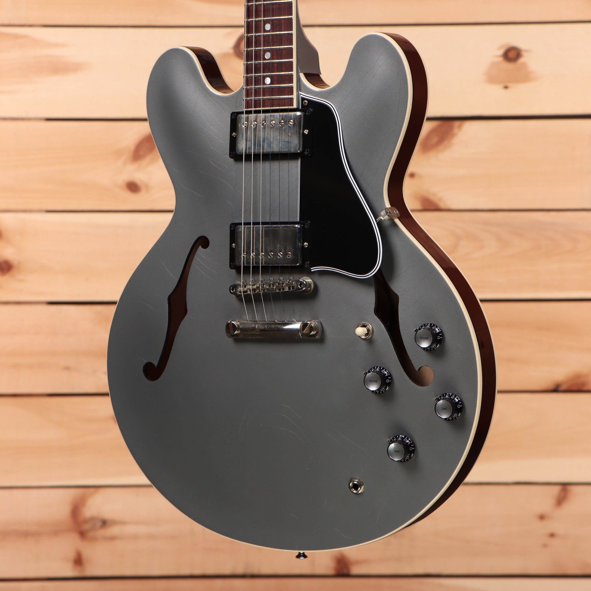 Gibson PSL-1961 ES-335 semi-hollow electric guitar Aged Silver Poly with dual humbuckers and f-holes