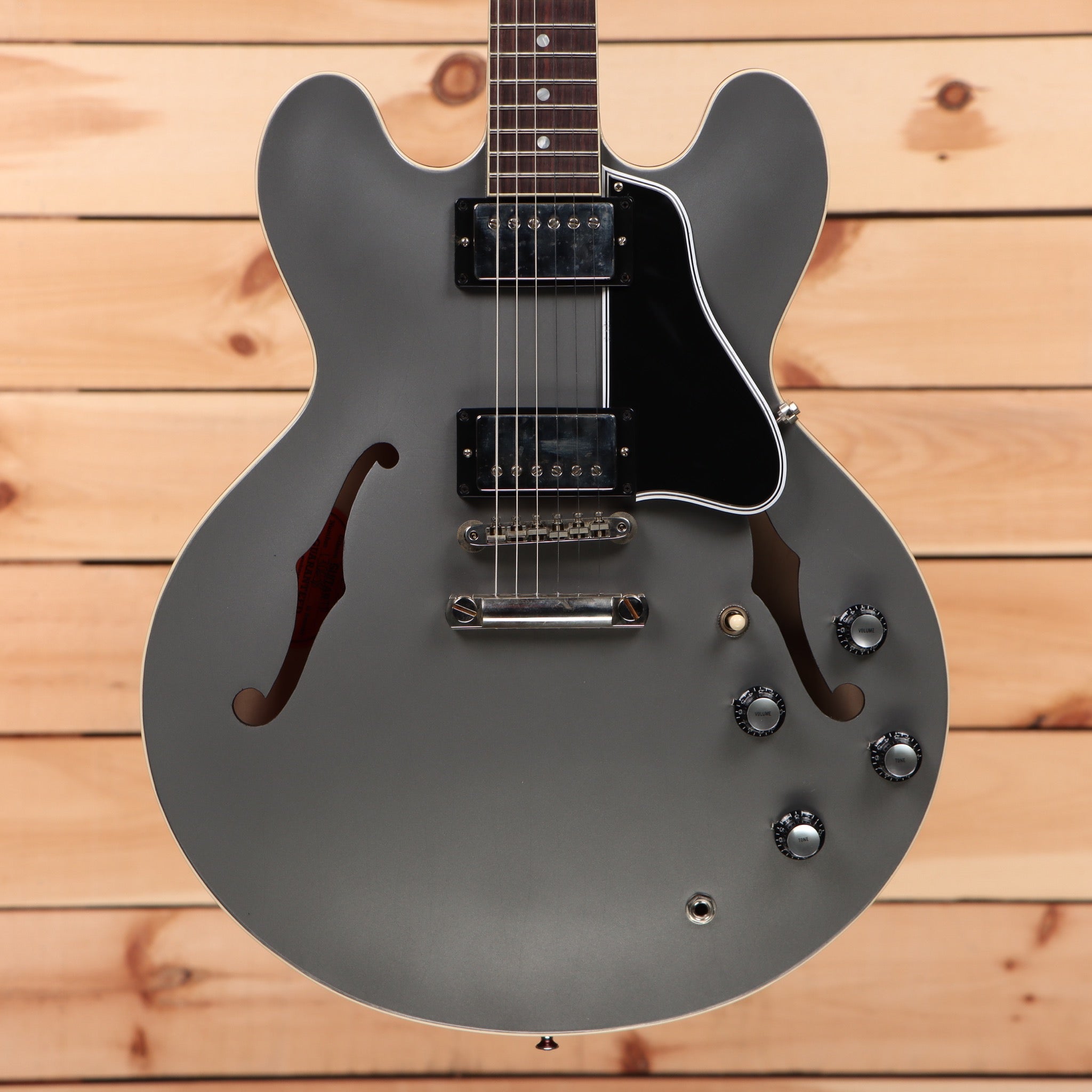 Gibson PSL-1961 ES-335 semi-hollow electric guitar Aged Silver Poly with f-holes and dual humbuckers