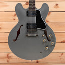 Gibson PSL-1961 ES-335 semi-hollow electric guitar Aged Silver Poly with f-holes and gold hardware