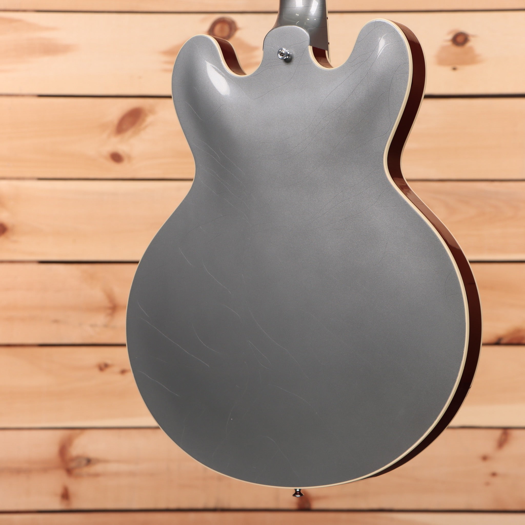 Gibson PSL-1961 ES-335 semi-hollow electric guitar Aged Silver Poly with sparkling burgundy sides and f-holes
