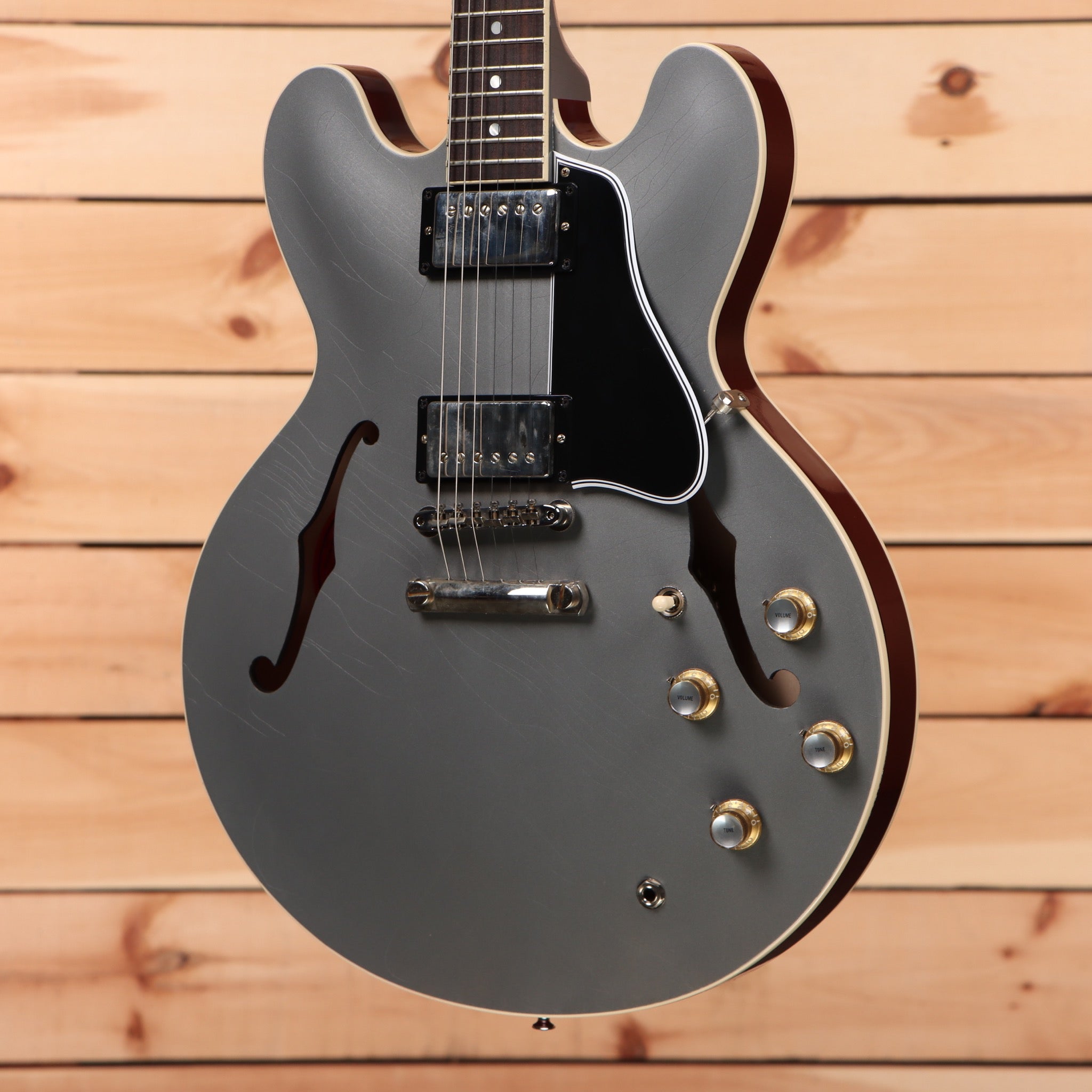 Gibson PSL-1961 ES-335 semi-hollow electric guitar Aged Silver Poly with dual humbuckers and f-holes