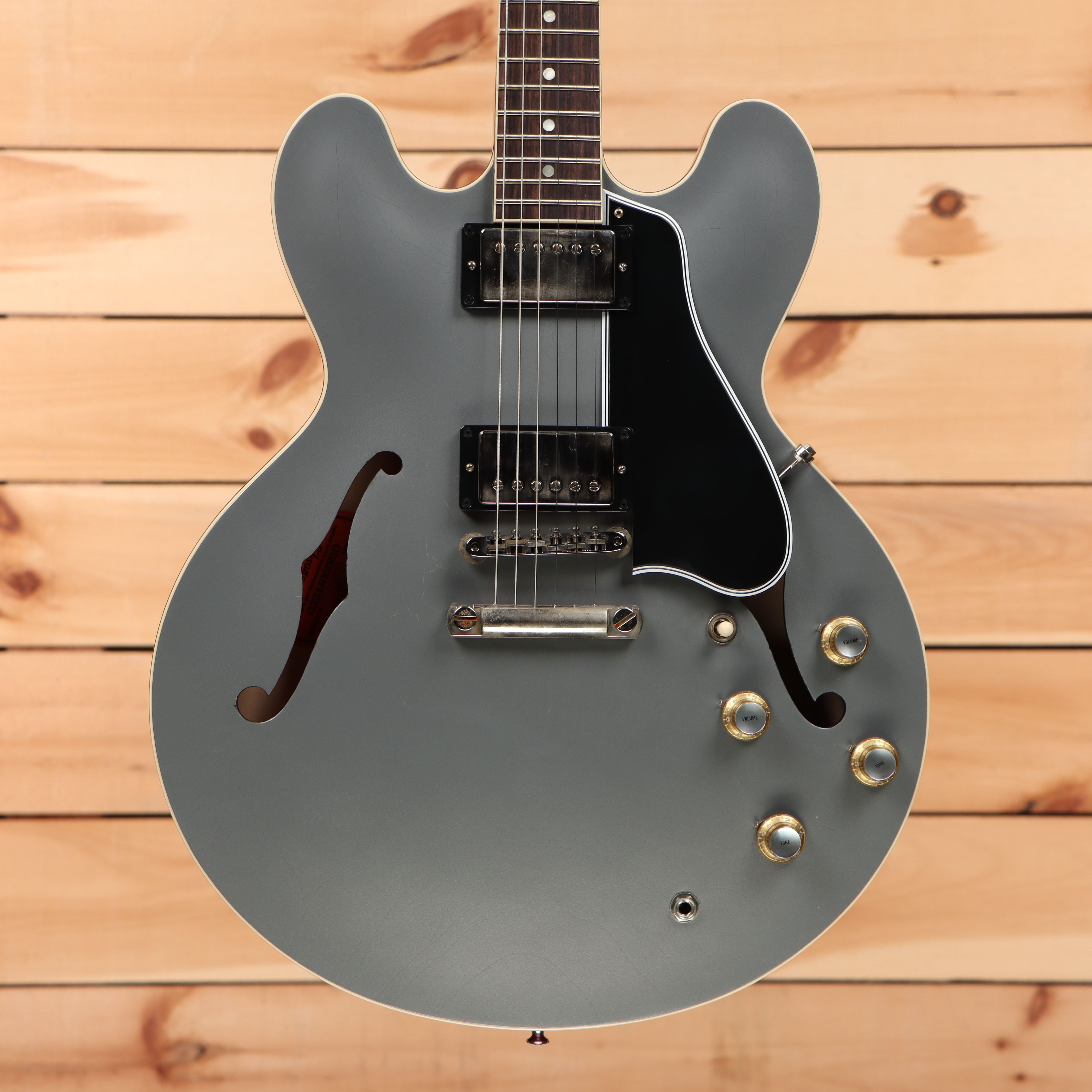 Gibson PSL-1961 ES-335 semi-hollow electric guitar Aged Silver Poly with dual humbuckers and f-holes