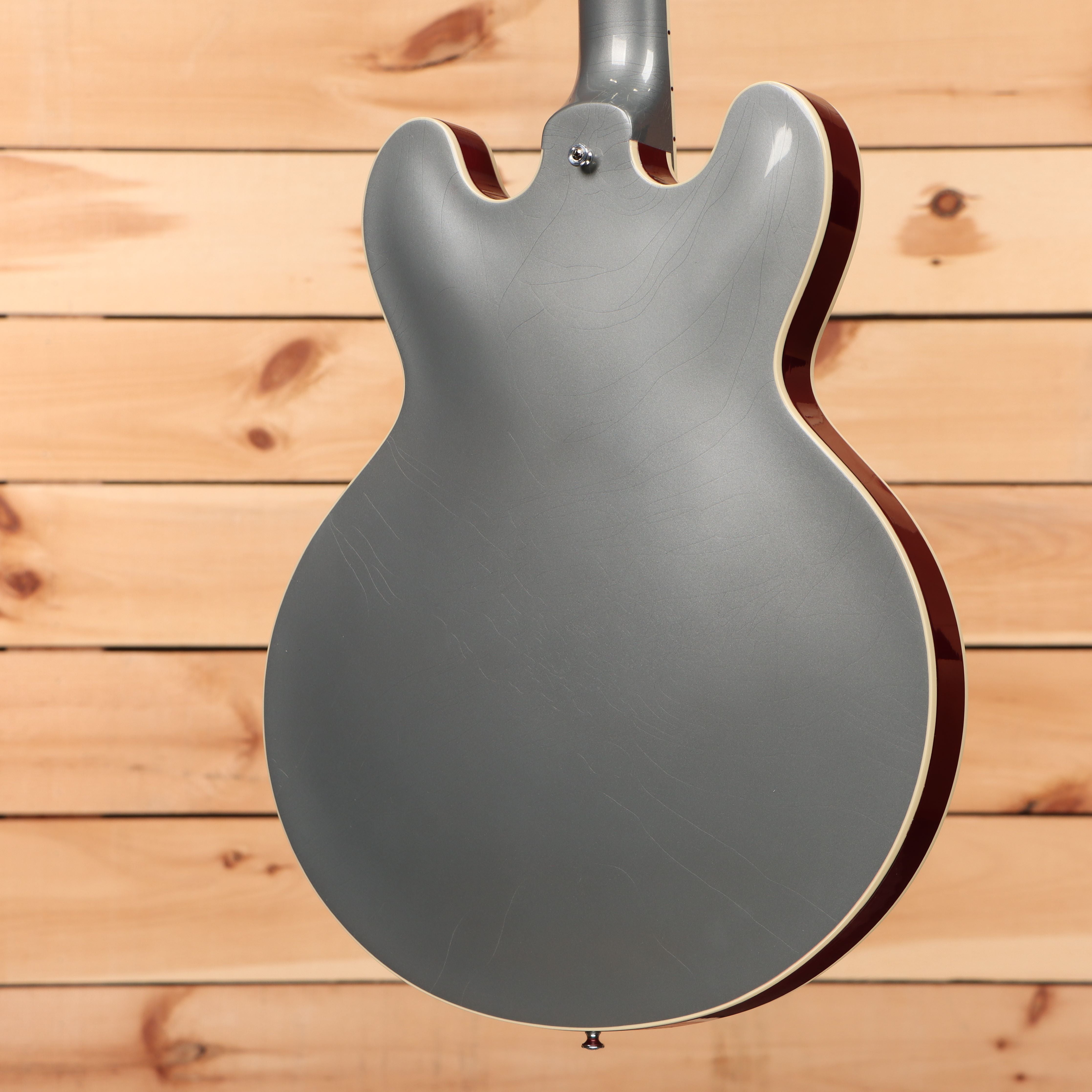 Gibson PSL-1961 ES-335 Ultra-Light semi-hollow electric guitar Aged Silver Poly with Sparkling Burgundy binding