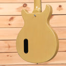 Gibson 1958 Les Paul Junior Double-Cut VOS electric guitar TV Yellow with P90 pickup and semi-hollow body design