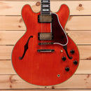 Gibson ES-355 semi-hollow body electric guitar light aged watermelon red with dual humbuckers
