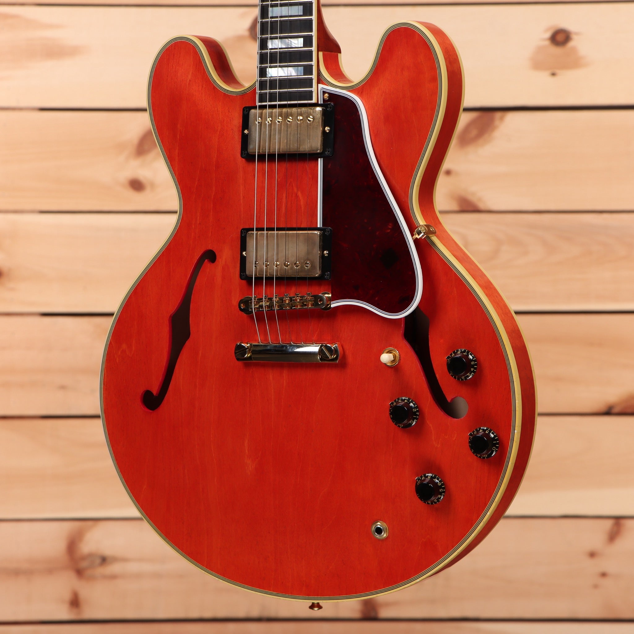 Gibson 1959 ES-355 light-aged semi-hollow electric guitar Watermelon Red with dual humbuckers and f-holes