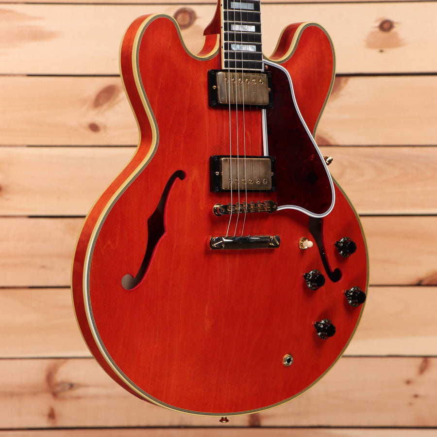 Gibson 1959 ES-355 semi-hollow electric guitar light aged watermelon red with dual humbuckers