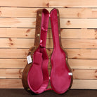 Gibson ES-355 semi-hollow body electric guitar light aged watermelon red with gold hardware and pink velvet case lining