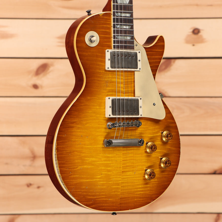 Gibson 1959 Les Paul Standard Reissue heavy-aged Golden Poppy Burst electric guitar with dual humbuckers