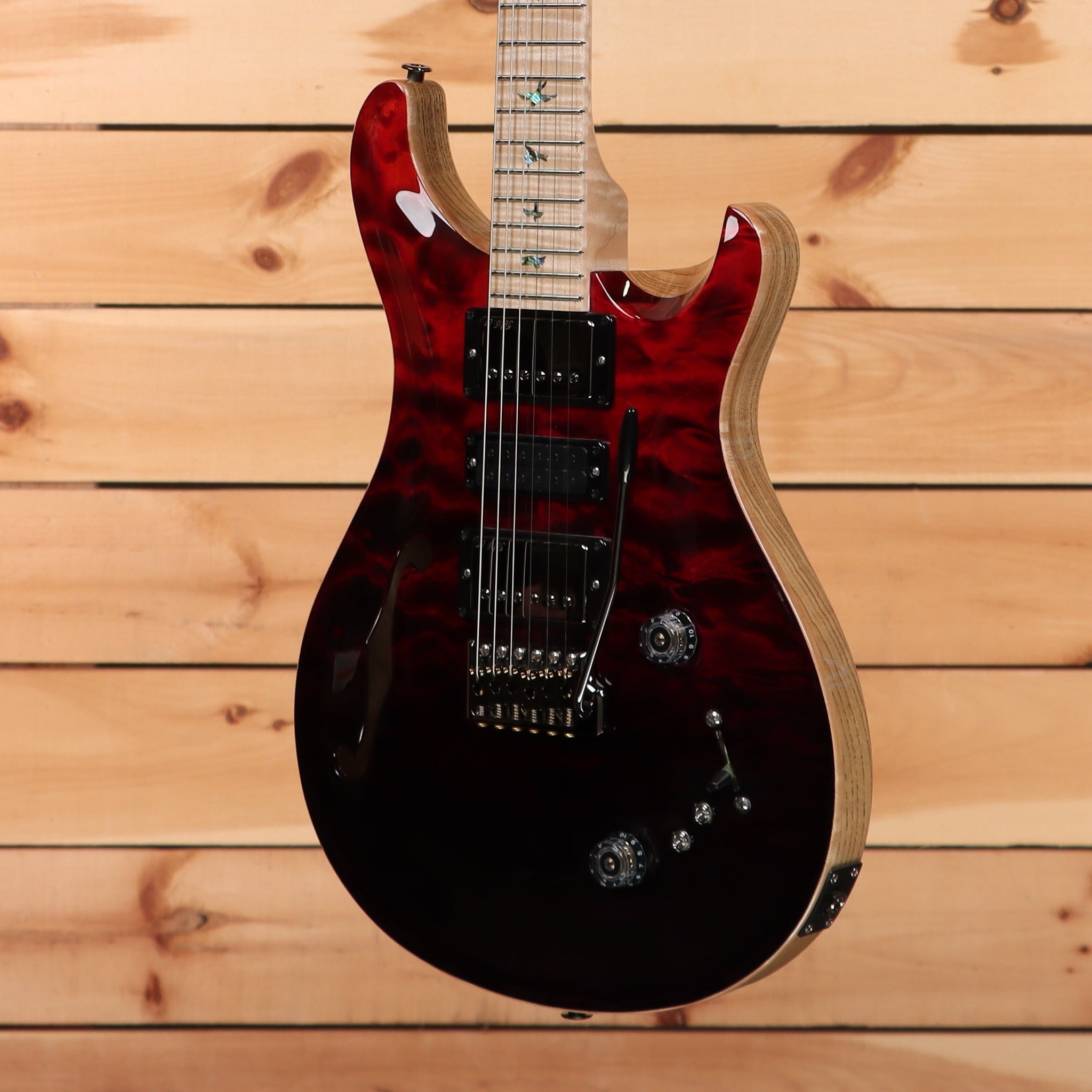Paul Reed Smith Special semi-hollow electric guitar Fire Red to Grey Black fade with flame maple top and dual humbuckers