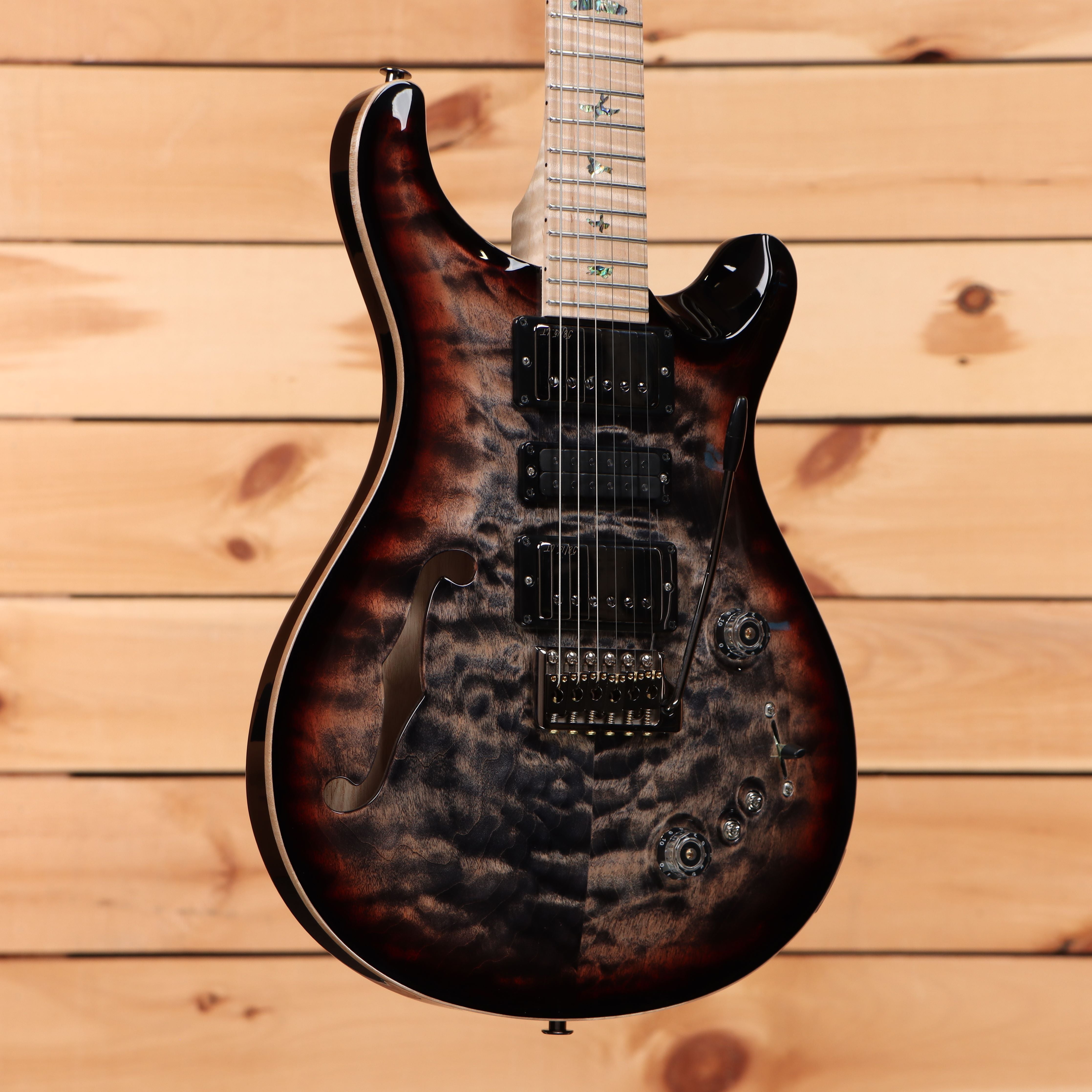 Paul Reed Smith Special semi-hollow electric guitar Charcoal Tri-Color Burst with figured maple top and tremolo system