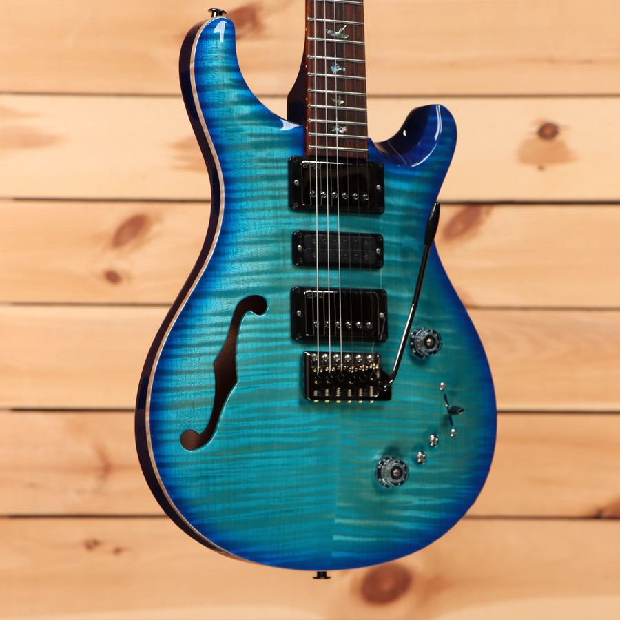 Paul Reed Smith Special Semi-Hollow electric guitar Makena Blue with flamed maple top and f-hole design