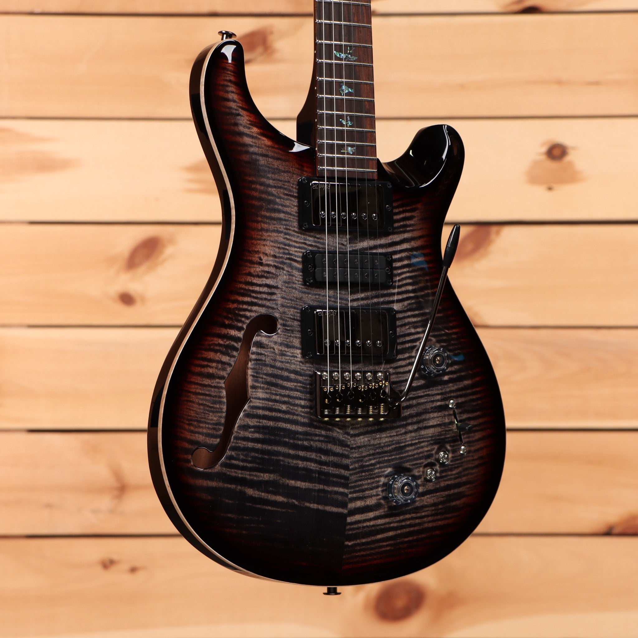 Paul Reed Smith Special semi-hollow electric guitar Charcoal Tricolor Burst with flamed maple top and f-hole cutaway