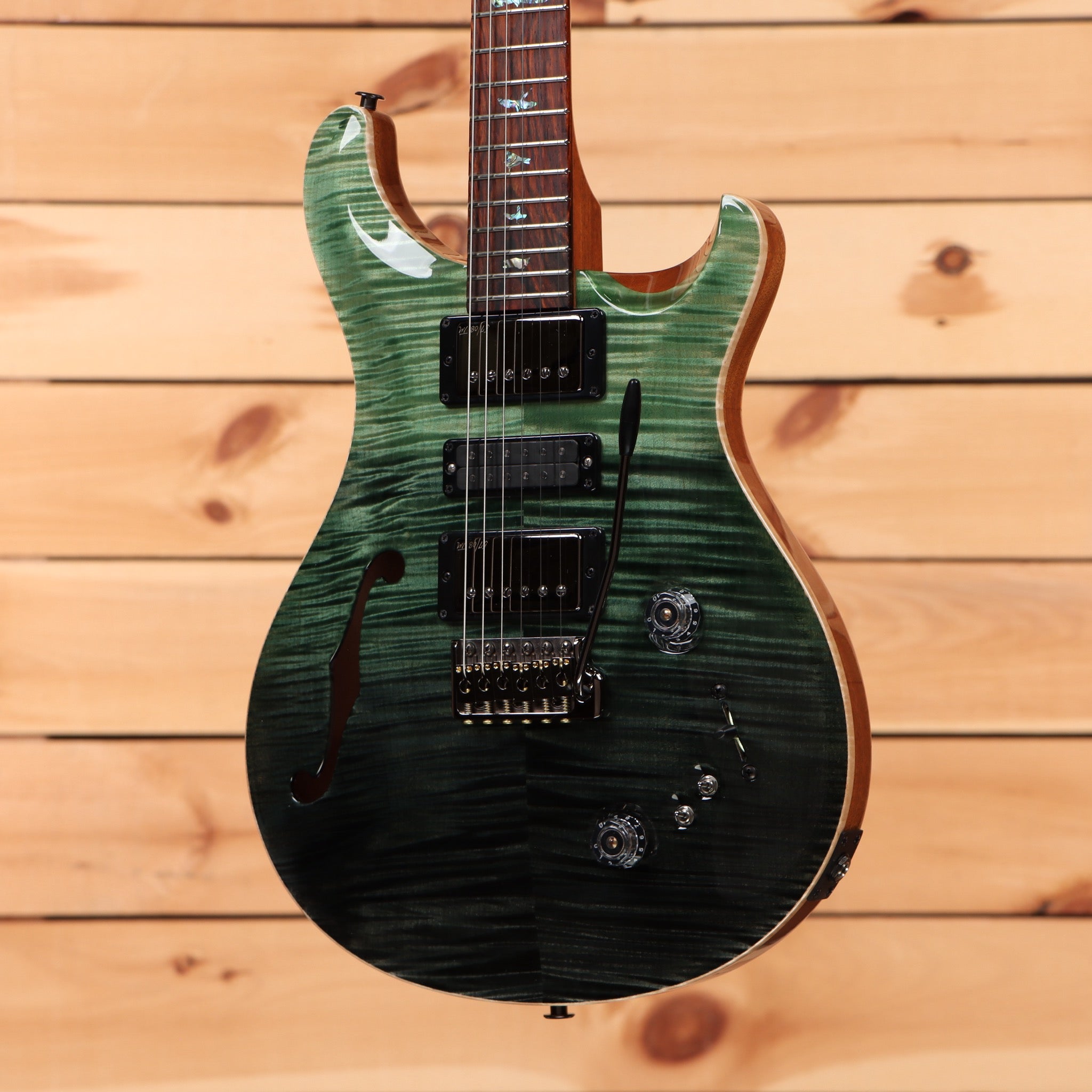 Paul Reed Smith Special semi-hollow electric guitar Trampas Green Fade with flame maple top and dual humbuckers