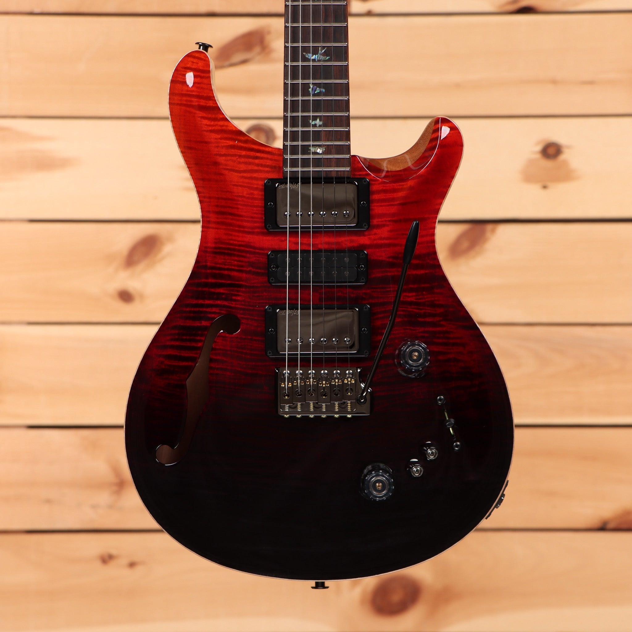 Paul Reed Smith Special Semi-Hollow electric guitar Fire Red to Grey Black fade with flamed maple top and humbucker pickups