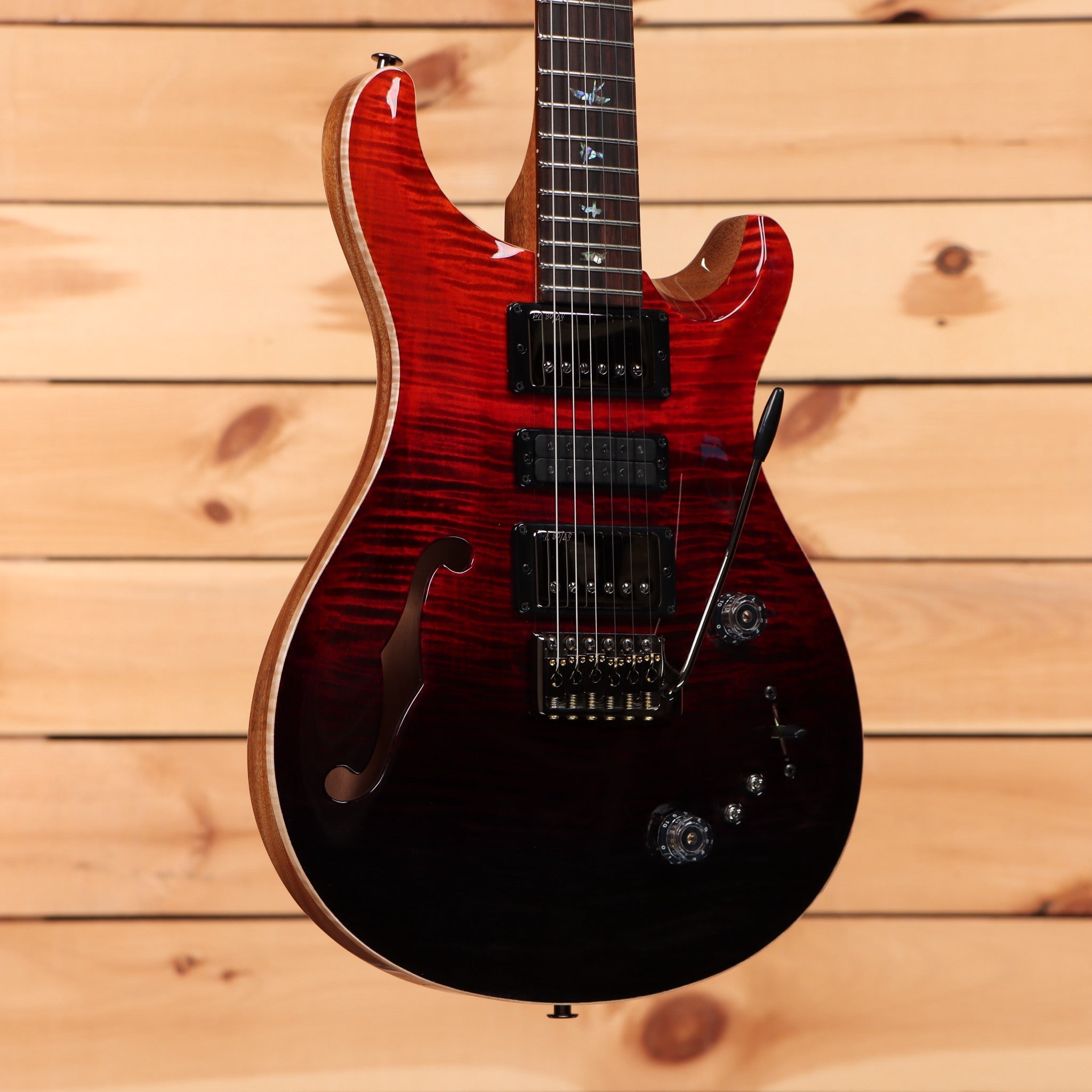 Paul Reed Smith Special Semi-Hollow electric guitar Fire Red to Grey Black Fade with flamed maple top and f-hole cutaway