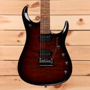 Ernie Ball Music Man JP15 Tiger Eye Quilt electric guitar with humbucker pickups and maple neck