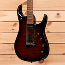 Ernie Ball Music Man JP15 Tiger Eye Quilt electric guitar with humbucker pickups and rosewood fretboard