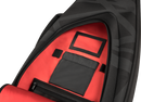 EVH Striped gig bag black and gray with red interior compartments and protective padding