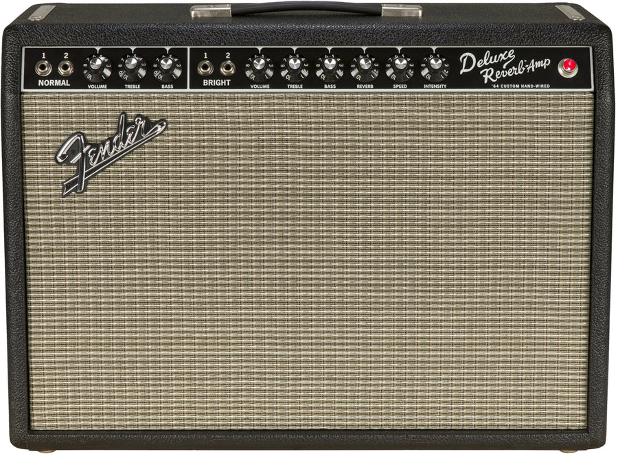 Fender 64 Custom Deluxe Reverb combo amplifier with dual channels and vintage cream tolex finish