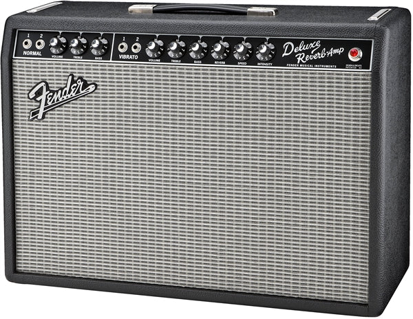 Fender 65 Deluxe Reverb combo amplifier black with silver grille cloth and reverb controls