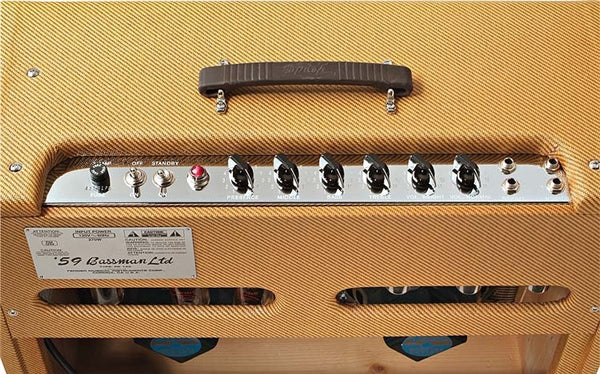 Fender '59 Bassman combo amplifier with dual 12-inch speakers and 10-channel control panel