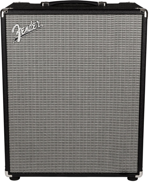 Fender Rumble 200 bass combo amplifier with silver grille cloth and black tolex covering