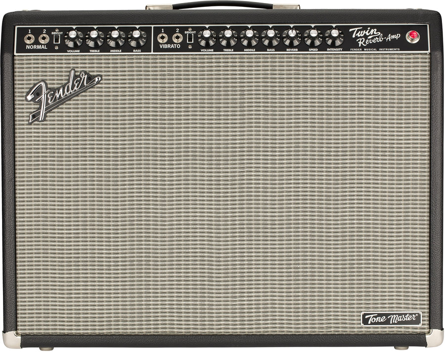 Fender Tone Master Twin Reverb combo amplifier black tolex with dual channels and vintage fender style speaker grille