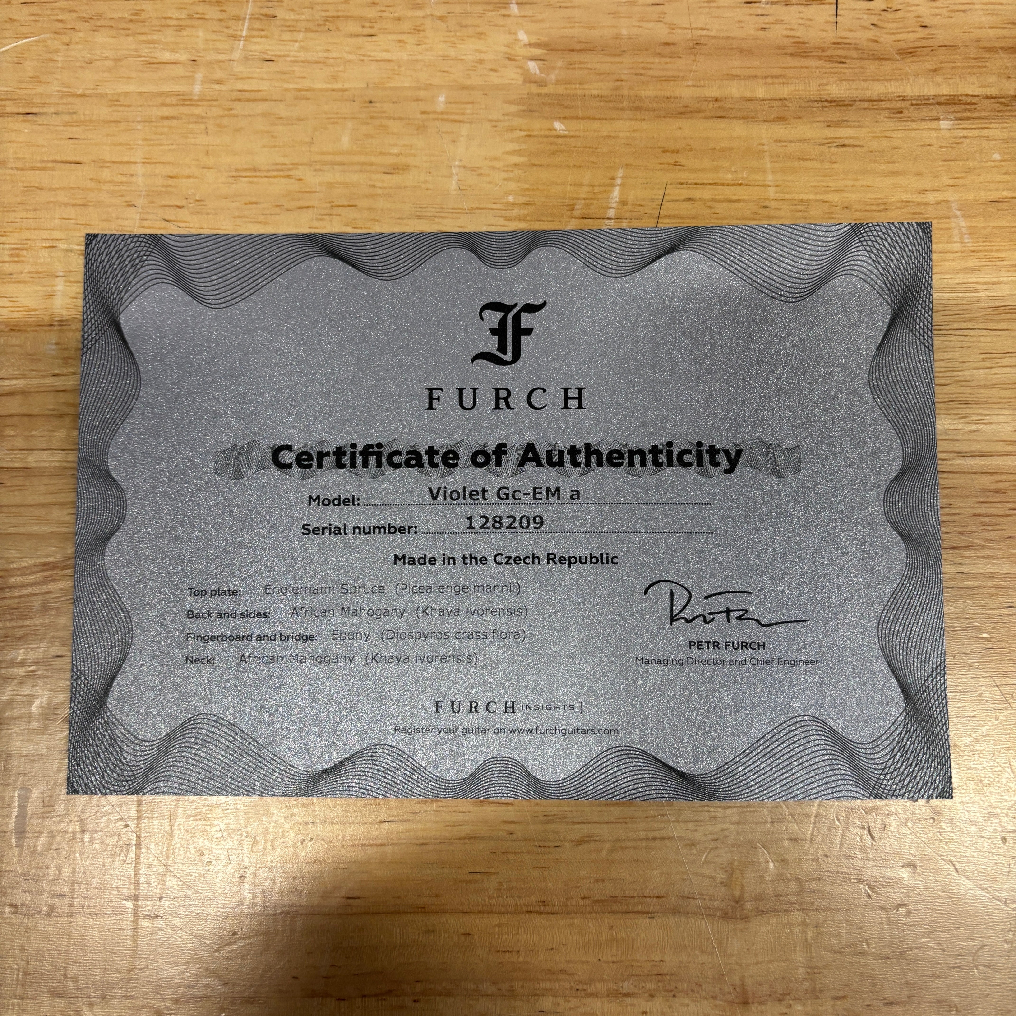Furch Violet GC-EM classical guitar natural finish with African Mahogany back and sides Certificate of Authenticity