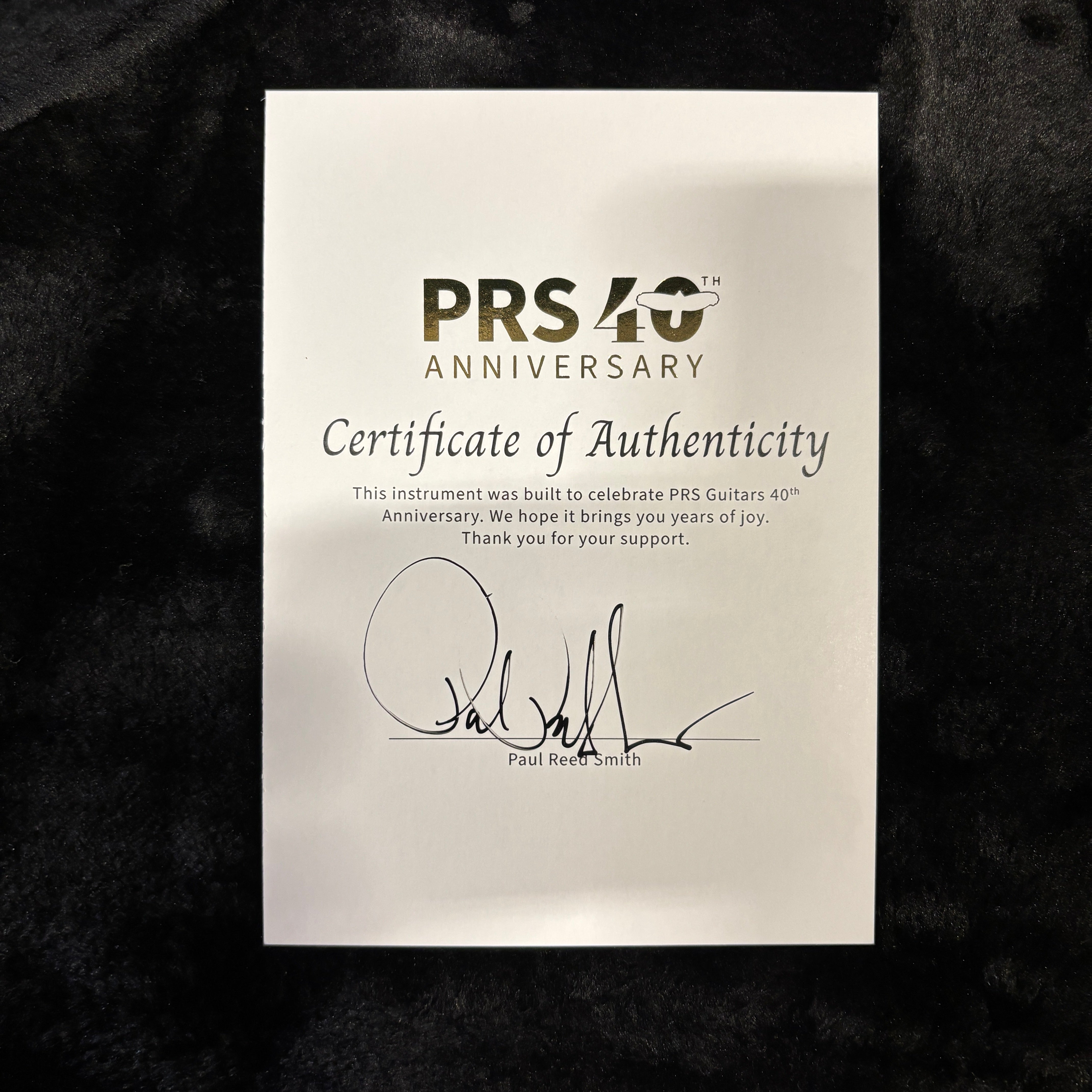 Paul Reed Smith Limited 40th Anniversary Custom semi-hollow electric guitar Charcoal Cherry Burst with signed certificate